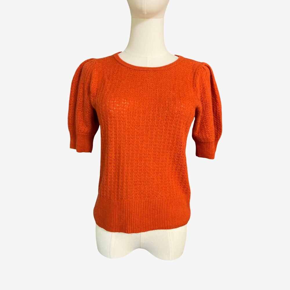 Madewell Puff Sleeve Pointelle Knit Short Sleeve Sweater Orange Women’s Size M